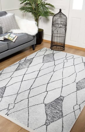 Krem Geometrik Desenli Kaymaz Tabanlı Salon Halısı Koridor İskandinav Tarz