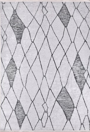 Krem Geometrik Desenli Kaymaz Tabanlı Salon Halısı Koridor İskandinav Tarz