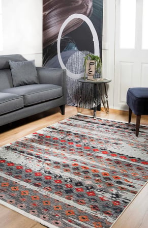 Gri Modern Geometrik Salon Halısı Dijital Baskı Kaymaz Tabanlı