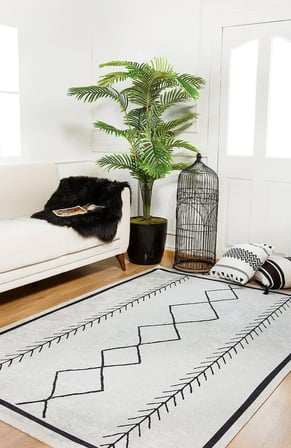 Siyah Açık Gri Geometrik Desenli Kaymaz Tabanlı Salon Halısı