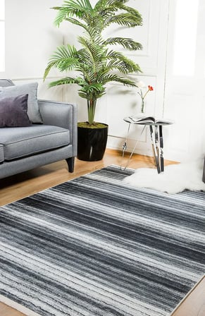 Siyah Çizgili Modern Salon Halısı Kaymaz Tabanlı Koridor Dijital Baskı