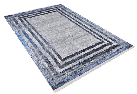 Gri Lacivert Geometrik Motifli Kaymaz Taban Dijital Baskı Halı