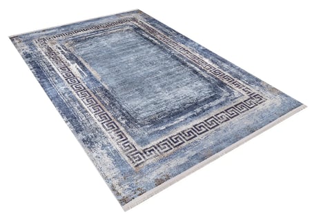 Mavi Geometrik Desenli Kaymaz Taban Dijital Baskı Halı Koridor