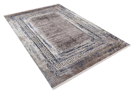 Gri Geometrik Eskitme Desenli Kaymaz Tabanlı Salon Halısı Koridor