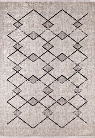 Gri Geometrik Modern Salon Halısı Kaymaz Tabanlı Baskı Koridor
