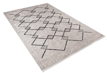 Gri Geometrik Modern Salon Halısı Kaymaz Tabanlı Baskı Koridor
