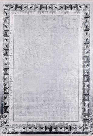 Gri Geometrik Desenli Kaymaz Taban Salon Halısı Koridor Eskitme Vintage Seri