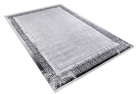 Gri Geometrik Desenli Kaymaz Taban Salon Halısı Koridor Eskitme Vintage Seri