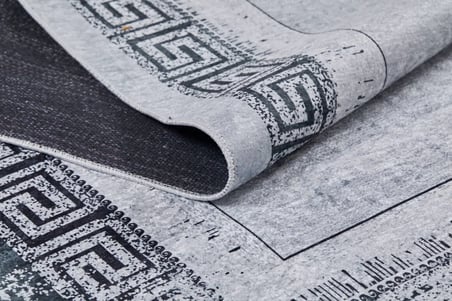 Gri Geometrik Desenli Kaymaz Taban Salon Halısı Koridor Eskitme Vintage Seri