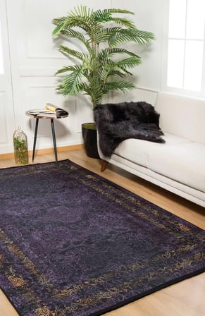 Eskitme Salon Halısı Patlıcan Moru Madalyon Desenli Dijital Baskı