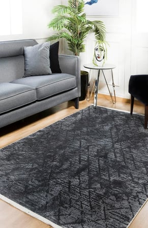 Antrasit Gri Soyut Desenli Dijital Baskı Salon Halısı Yıkanabilir Kaymaz Taban