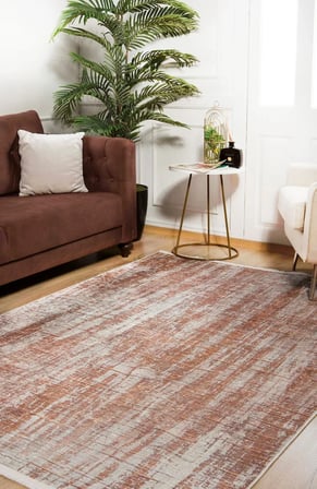 Terra Soyut Desenli Eskitme Halı Kaymaz Tabanlı Salon Tipi Koridor