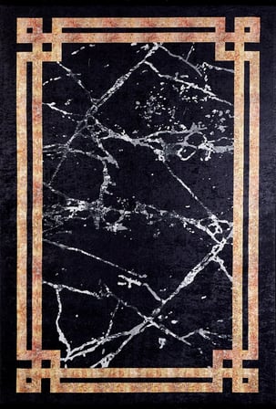 Siyah Modern Soyut Desenli Kaymaz Tabanlı Salon Halısı Koridor