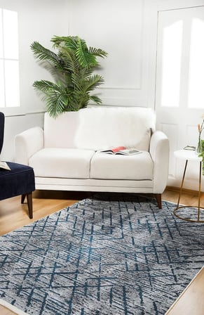 Antrasit Geometrik Desenli Kaymaz Taban Salon Halısı Koridor Tipi
