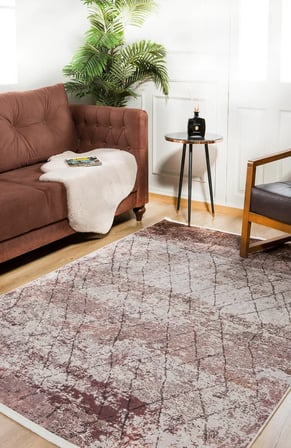 Soyut Desenli Krem Kahverengi Kaymaz Salon Halısı Modern Vintage