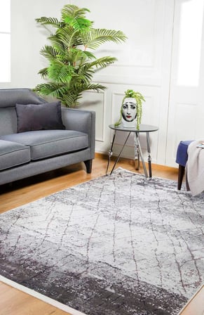Gri Soyut Desenli Modern Kaymaz Tabanlı Salon Halısı Koridor