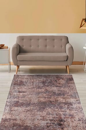 Mavi Soyut Desenli Eskitme Halı Kaymaz Tabanlı Salon Halısı Koridor