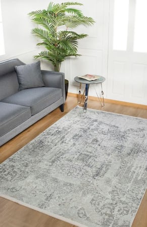 Gri Soyut Desenli Kaymaz Tabanlı Modern Salon Halısı Koridor İçin Uygundur