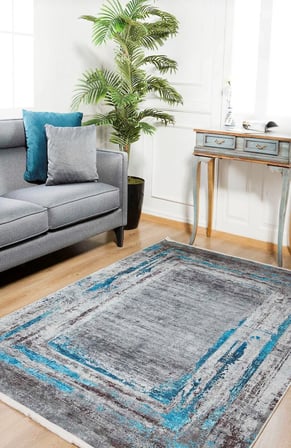 Antrasit Gri Soyut Desenli Dijital Baskı Kaymaz Tabanlı Salon Halısı Modern