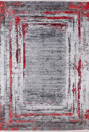 Bordo Antrasit Gri Soyut Desenli Yıkanabilir Kaymaz Modern Salon Halısı