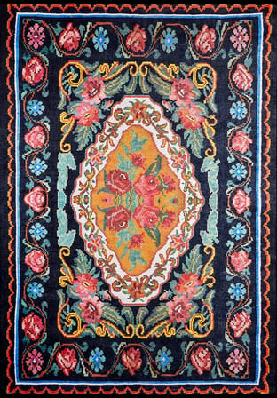 Siyah Etnik Desenli Kaymaz Taban Salon Halısı Polyester Dijital Baskı