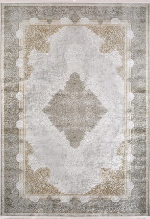 Gri Madalyon Desenli Kaymaz Taban Salon Halısı Koridor Eskitme Vintage