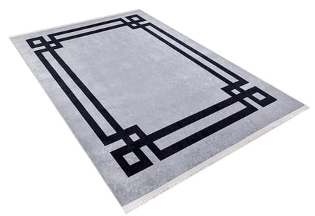Gri Geometrik Desenli Kaymaz Tabanlı Modern Salon Halısı Koridor