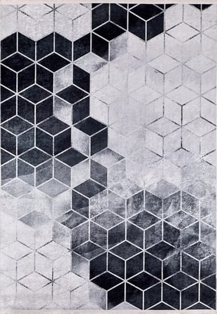 Gri Modern Geometrik Desenli Salon Halısı Dijital Baskı Koridor