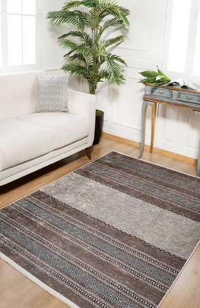 Tütün Kahve Modern Geometrik Baskı Salon Halısı Kaymaz Taban