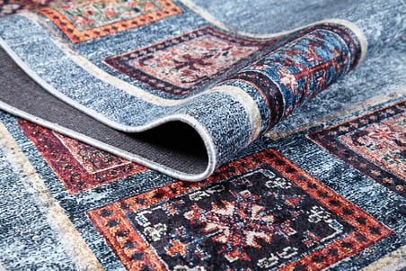 Buz Mavisi Geometrik Salon Halısı Dijital Baskı Kaymaz Koridor Tipi