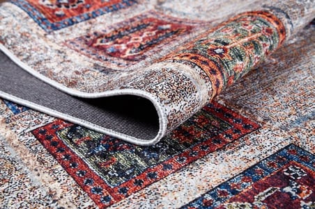 Bej Geometrik Desenli Bej Halı Salon Halısı Kaymaz Tabanlı Koridor Tipi