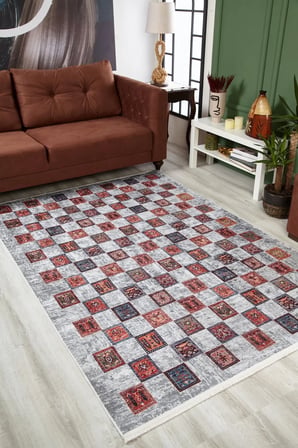 Gri Modern Geometrik Salon Halısı Kaymaz Tabanlı Dijital Baskı Tasarım