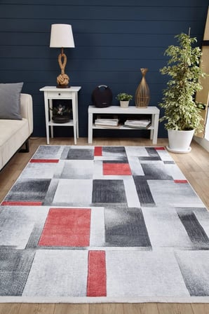 Açık Gri Modern Geometrik Salon Halısı Dijital Baskı Yıkanabilir Koridor