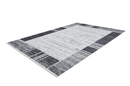 Antrasit Gri Modern Geometrik Desenli Kaymaz Tabanlı Halı Koridor