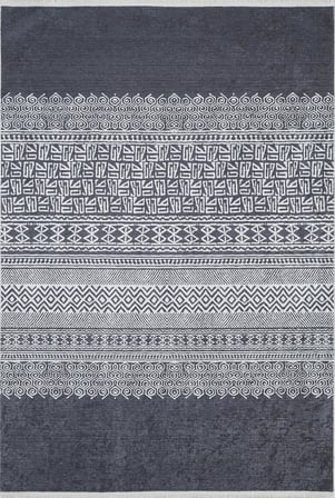Antrasit Gri Geometrik Desenli Kaymaz Taban Salon Halısı Koridor