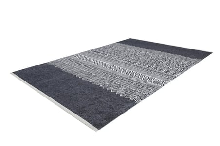 Antrasit Gri Geometrik Desenli Kaymaz Taban Salon Halısı Koridor