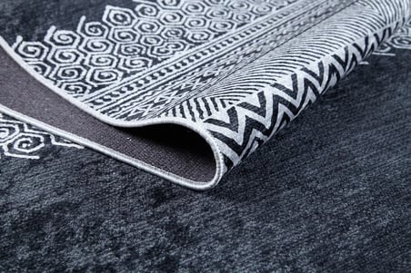 Antrasit Gri Geometrik Desenli Kaymaz Taban Salon Halısı Koridor
