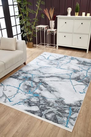 Gri Krem Soyut Desenli Kaymaz Tabanlı Salon Halısı Koridor Modern