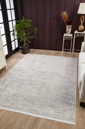 Gri Modern Soyut Desenli Kaymaz Taban Salon Halısı Dijital Baskı Koridor