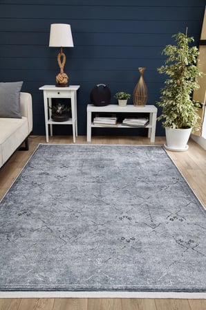 Gri Eskitme Geometrik Desenli Kaymaz Taban Salon Halısı Koridor Modeli