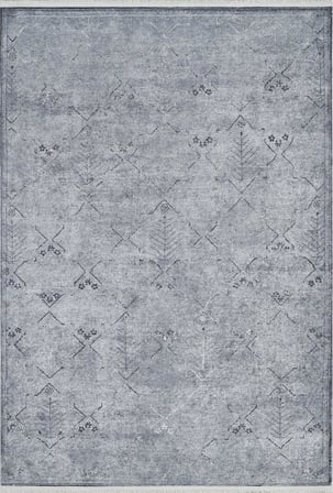 Gri Eskitme Geometrik Desenli Kaymaz Taban Salon Halısı Koridor Modeli
