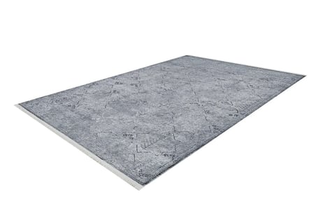 Gri Eskitme Geometrik Desenli Kaymaz Taban Salon Halısı Koridor Modeli