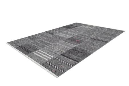 Antrasit Gri Modern Geometrik Desenli Kaymaz Salon Halısı Koridor