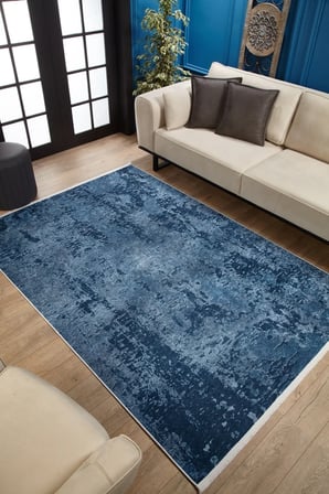 Mavi Soyut Modern Yıkanabilir Kaymaz Tabanlı Salon Halısı Koridor