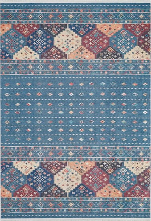 Mavi Bohem Geometrik Desenli Kaymaz Tabanlı Kilim Koridor Salon
