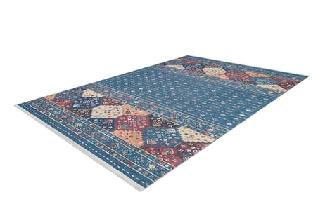 Mavi Bohem Geometrik Desenli Kaymaz Tabanlı Kilim Koridor Salon