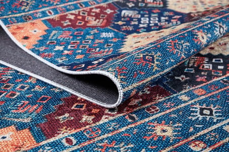 Mavi Bohem Geometrik Desenli Kaymaz Tabanlı Kilim Koridor Salon