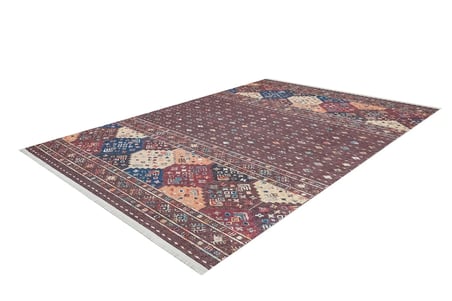 Bordo Etnik Desenli Kaymaz Taban Dijital Baskı Salon Halısı Koridor