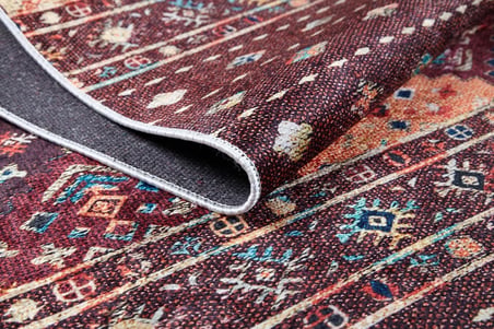 Bordo Etnik Desenli Kaymaz Taban Dijital Baskı Salon Halısı Koridor