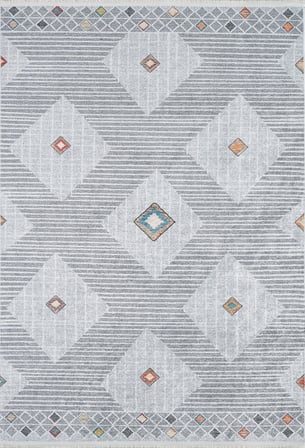 Gri Modern Geometrik Desenli Kaymaz Taban Salon Halısı Koridor Modeli